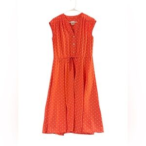 Anne Klein Colorful Dark Peach Midi Dress with Polka Dots A-Line Size XS